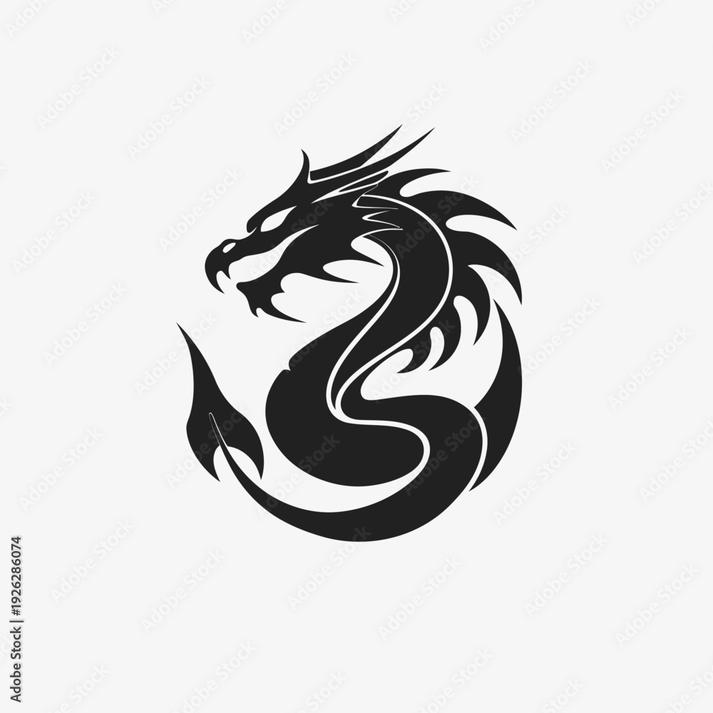 Naklejka premium Stylized black dragon illustration on white background vector design