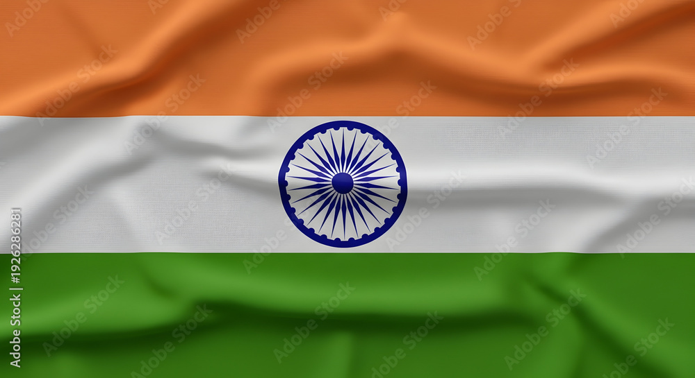 Naklejka premium Indian flag waving in patriotic style with vibrant colors and soft lighting on fabric texture for national pride