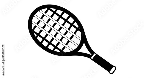 Black and white tennis racket icon isolated on white background
