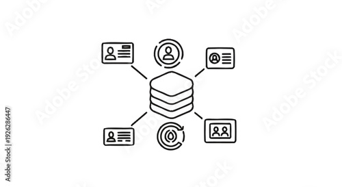 Centralized database connected to various user profiles and data types.