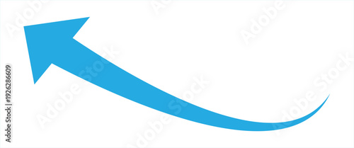 A curved blue gradient arrow sweeps upward, illustrating growth and positive trend against a stark white backdrop .Blue curved arrow pointing left for direction, return, undo, Vector 10 eps.