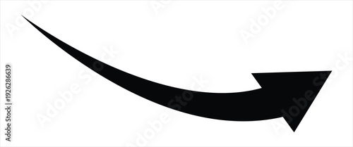 Black curved arrow pointing downwards and to the right, indicating direction and progress on a clean white background. website design, logos, and app UI,  direction.   