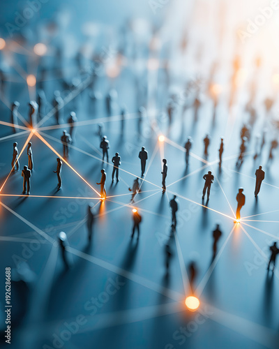 Wallpaper Mural Small figures are linked together by a glowing orange network of lines. Torontodigital.ca