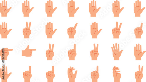 Hand Gesture Counting Set from One to Five Cartoon Illustration