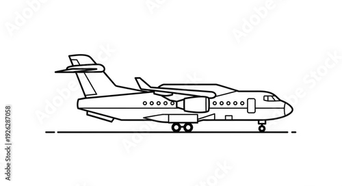 Detailed side view illustration of a commercial jet aircraft on the ground, ready for flight.