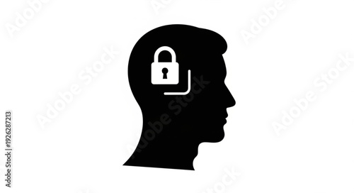 Silhouette of a head with a lock symbolizing mental security and privacy.