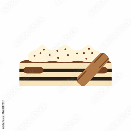 Delicious Tiramisu Dessert Slice with Cream and Chocolate Sprinkles, A Sweet Treat Illustration