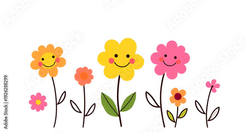 spring, flower, floral, character, cartoon, cute, vector, illustration, isolated, bloom, blossom, petals, smiling, happy, playful, kids, mascot, design, graphic, colorful, bright, cheerful, fun, fanta