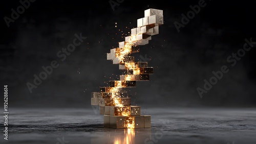 Digital Growth Concept Illustrating Stacked Blocks with Sparkles
