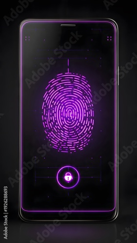 Secure Digital Wallet Icon on Smartphone Screen with Fingerprint Design
