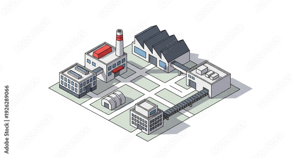 Obraz premium Isometric Factory Building Industrial Complex.