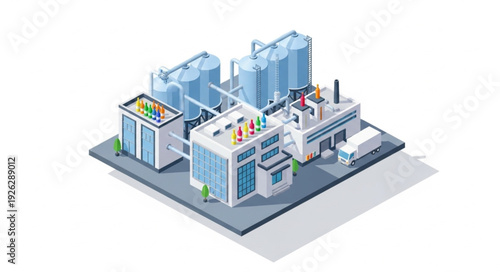 Isometric Factory Building Industrial Complex.