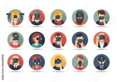 Cartoon People Holding Cameras and Phones.