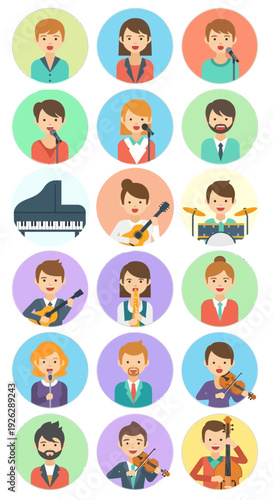 Cartoon Musicians Playing Various Musical Instruments.