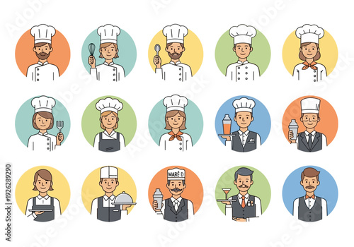 Diverse Cartoon Chefs in Uniforms.