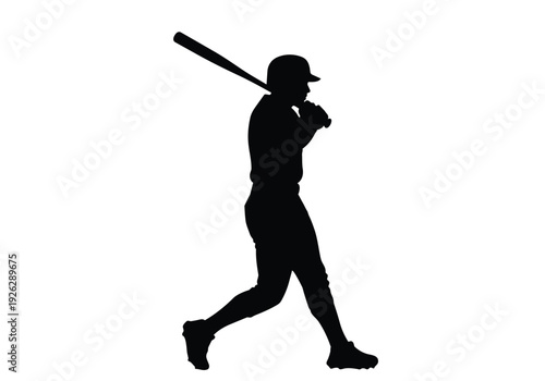 Baseball player silhouette. Dynamic batter swinging a bat. Sports and athletic activity concept.