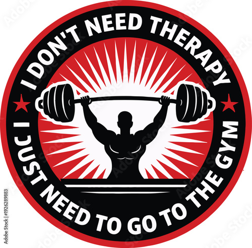 Gym Therapy Emblem: Motivational Workout Slogan for Fitness and Wellness