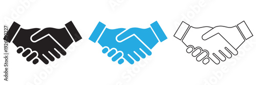 Business Handshake Vector Icon Set – Agreement Partnership Line and Flat Silhouette Symbols for
 Corporate Branding