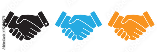 Business Handshake Vector Icon Set – Agreement Partnership Line and Flat Silhouette Symbols for
 Corporate Branding