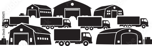 Industrial Vehicles and Buildings in Black and White Silhouette