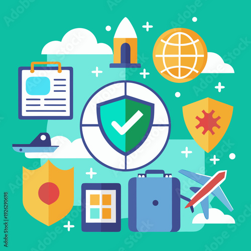 Travel insurance line icons pack, modern minimal vector, isolated background