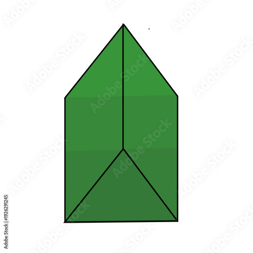 Green geometric pentagonal house icon or origami arrow shape isolated on white background.
