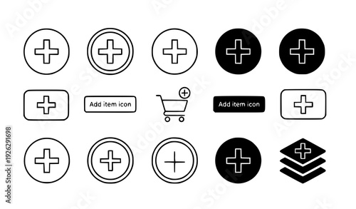 A set of minimalist plus sign icons for adding items to a cart