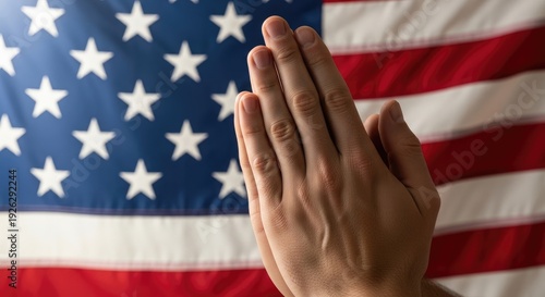 Flag day usa patriotic hands together in prayer
