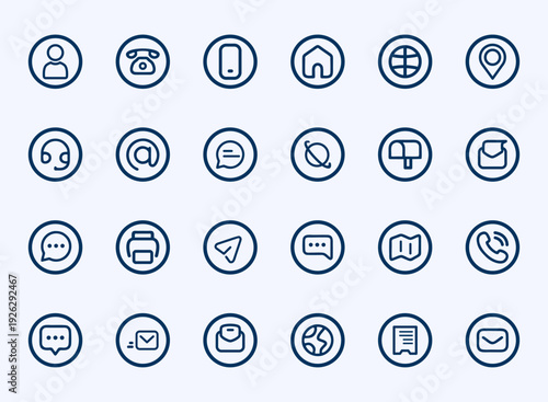 set of circular outline icons for contact and communication
