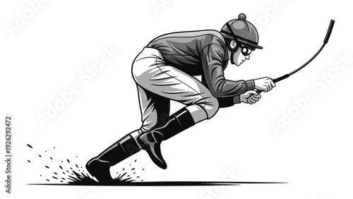 Illustration of a hockey player in motion swinging a stick with a dynamic motion blur on a white background.