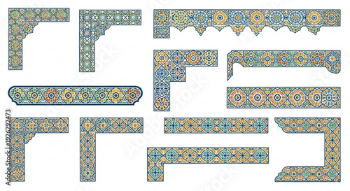 Vibrant ornamental border elements with intricate patterns and designs for decorative purposes