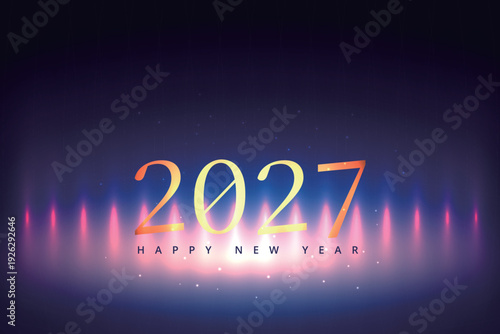Glowing futuristic number 2027 with neon light effect, dark technology background