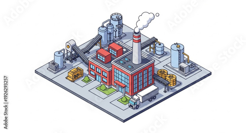 Isometric Factory Building With Chimney.