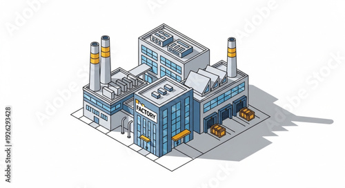 Isometric Factory Building with Chimneys.
