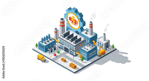 Isometric Factory Building with Cogwheel.