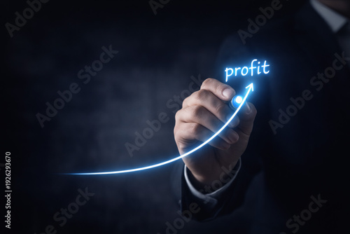 Hand Drawing Profit Growth Chart Concept on Dark Background