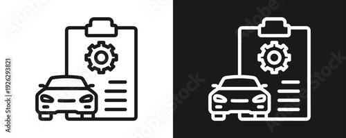 Vehicle Inspection Icon Set Outline In White And Black Background