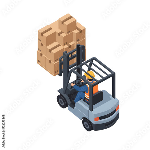 Workplace Safety Worker Handling Overloaded Forklift Warehouse Hazard Flat Vector Illustration