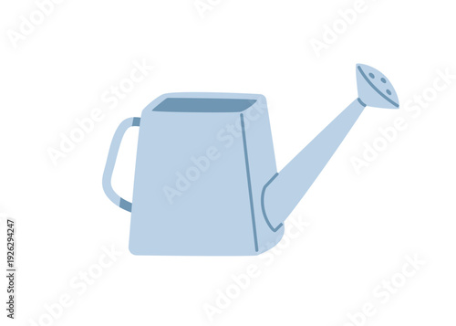 Watering can, pot. Farming and garden tool. Metal container with spout, nozzle for spraying, irrigation, hydration. Horticulture accessory. Flat vector illustration isolated on white background
