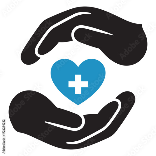 Compassionate Healthcare and Medical Support Hands Cupping a Heart Icon - Love and Charity Vector Illustration