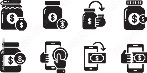 Financial icons for saving and mobile banking money management