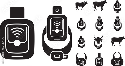 RFID tracking devices and animal identification system icons