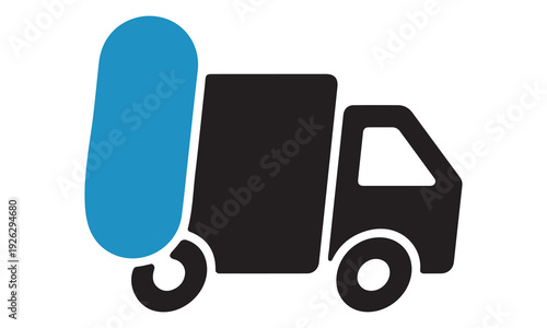 Medical Pharmaceutical Delivery Truck with Pill-Shaped Cargo Icon - Health Logistics and Transport Illustration