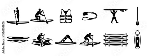stand-up-paddleboarding-activity-equipment-icons-minimal-line-art