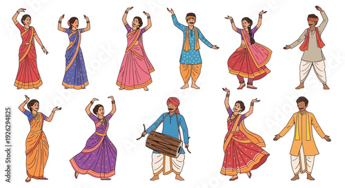 A vibrant collection of indian dancers and musicians in traditional attire