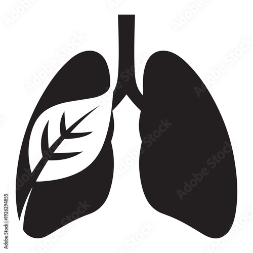 Healthy Lungs with Green Leaf Icon - Respiratory Health, Clean Air, and Eco-Friendly Breathing Illustration