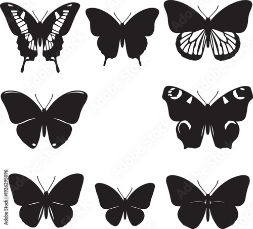 Collection of various butterfly silhouettes against a white background for design and artistic applications