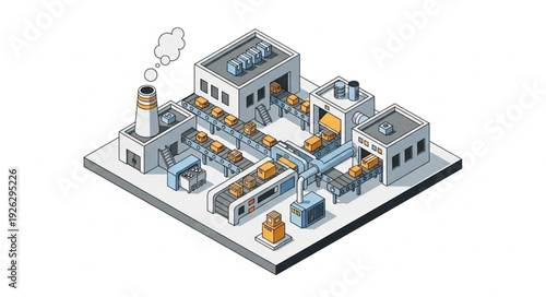 Isometric Factory Building with Machinery.