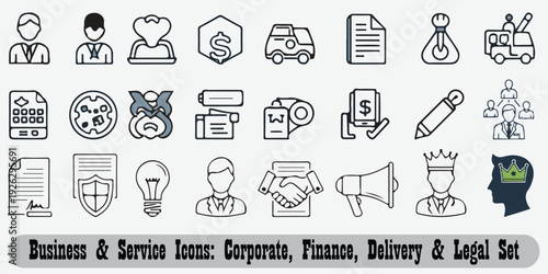 Business & Service Icons: Corporate, Finance, Delivery & Legal Set
