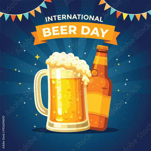 Vector illustration of international beer day social media template